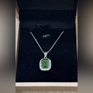925 Sterling Silver 4 Carats Square Diamond Radiant Cut Birthstone Necklace NWT